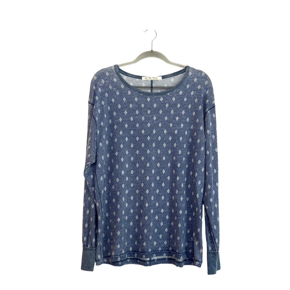 Free People We The Free Arielle Printed Long Sleeve Tee Blue White Size Medium